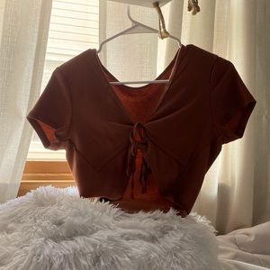 Aeropostale orange/brown tie up t-shirt